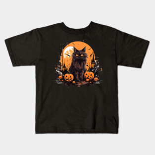 Norwegian Forest Cat Halloween, Cat Lover Kids T-Shirt
