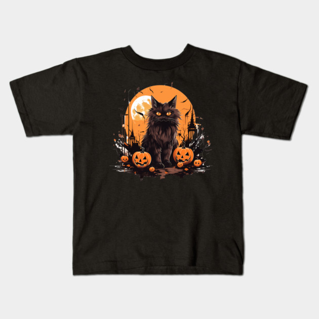 Norwegian Forest Cat Halloween, Cat Lover Kids T-Shirt by logiamerch