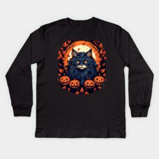 Norwegian Forest Cat Halloween, Cat Lover Kids Long Sleeve T-Shirt