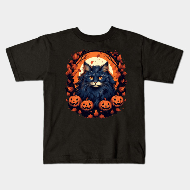 Norwegian Forest Cat Halloween, Cat Lover Kids T-Shirt by logiamerch