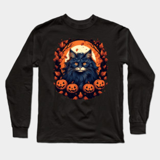 Norwegian Forest Cat Halloween, Cat Lover Long Sleeve T-Shirt