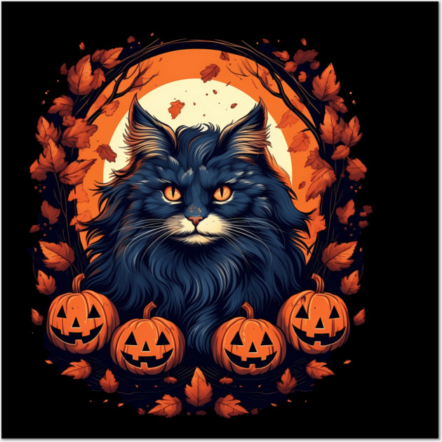 Norwegian Forest Cat Halloween, Cat Lover Wall Art by logiamerch
