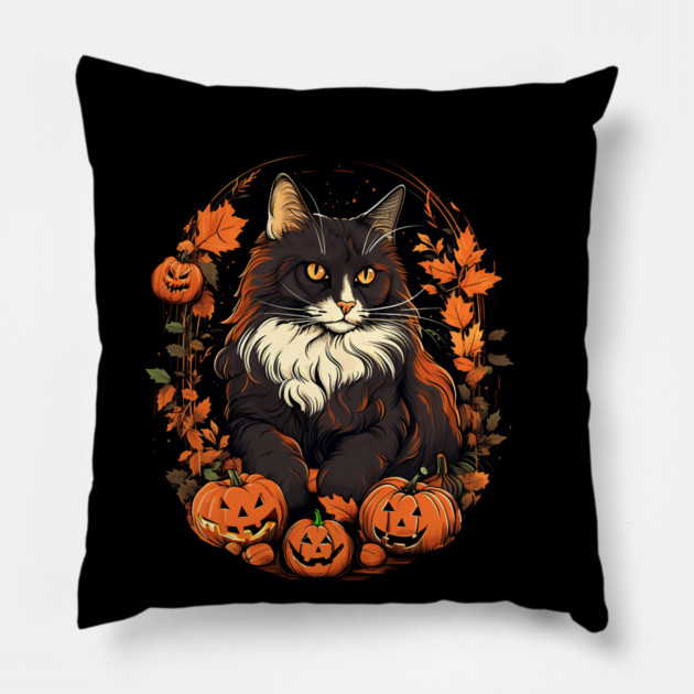 Norwegian Forest Cat Halloween, Cat Lover Pillow by logiamerch