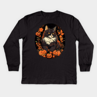 Norwegian Forest Cat Halloween, Cat Lover Kids Long Sleeve T-Shirt