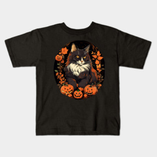 Norwegian Forest Cat Halloween, Cat Lover Kids T-Shirt