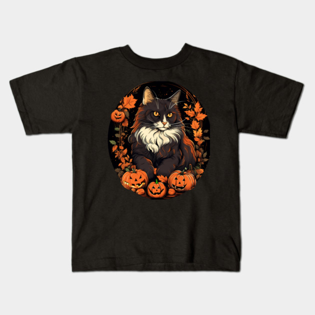 Norwegian Forest Cat Halloween, Cat Lover Kids T-Shirt by logiamerch