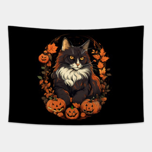 Norwegian Forest Cat Halloween, Cat Lover Tapestry