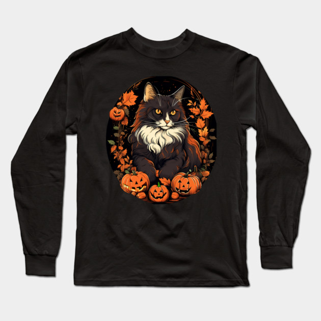 Norwegian Forest Cat Halloween, Cat Lover Long Sleeve T-Shirt by logiamerch