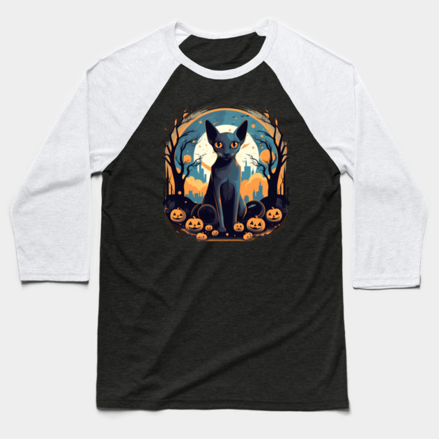 Oriental Shorthair Cat Halloween, Cat Lover Baseball T-Shirt by logiamerch