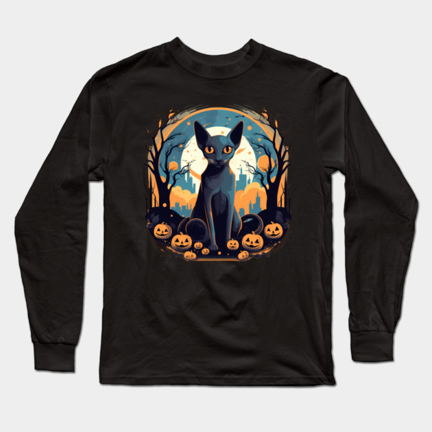 Oriental Shorthair Cat Halloween, Cat Lover Long Sleeve T-Shirt by logiamerch