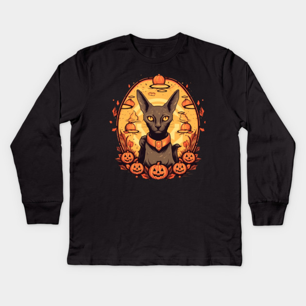 Oriental Shorthair Cat Halloween, Cat Lover Kids Long Sleeve T-Shirt by logiamerch
