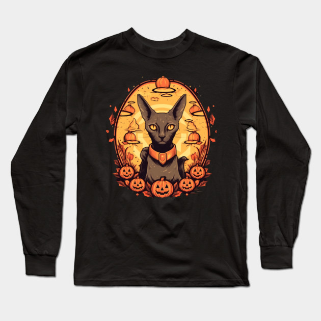 Oriental Shorthair Cat Halloween, Cat Lover Long Sleeve T-Shirt by logiamerch