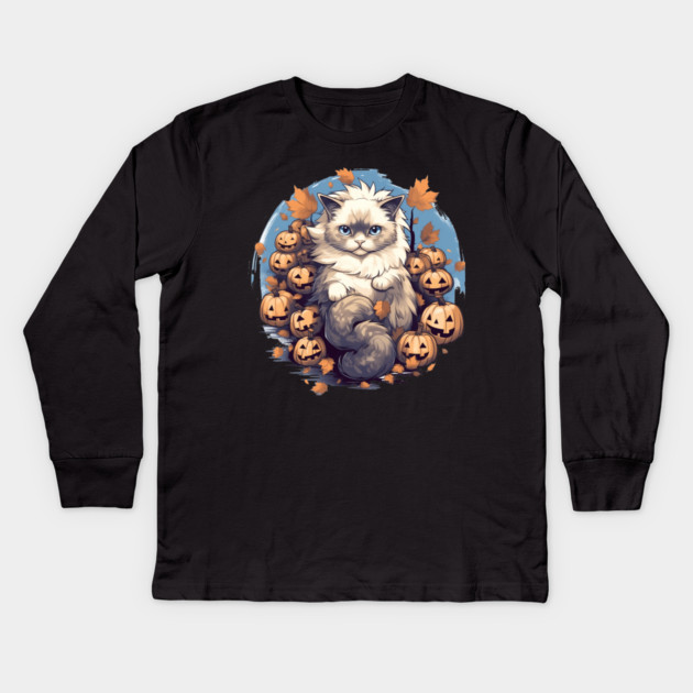 Ragdoll Cat Halloween, Cat Lover Kids Long Sleeve T-Shirt by logiamerch