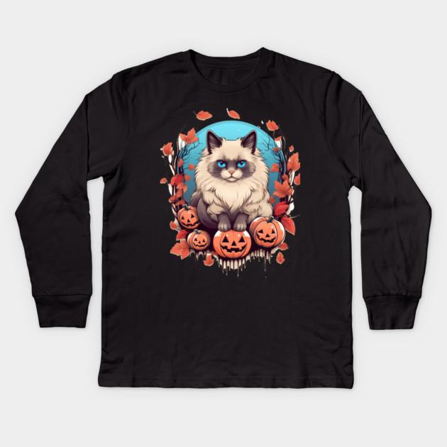 Ragdoll Cat Halloween, Cat Lover Kids Long Sleeve T-Shirt by logiamerch