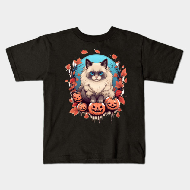 Ragdoll Cat Halloween, Cat Lover Kids T-Shirt by logiamerch
