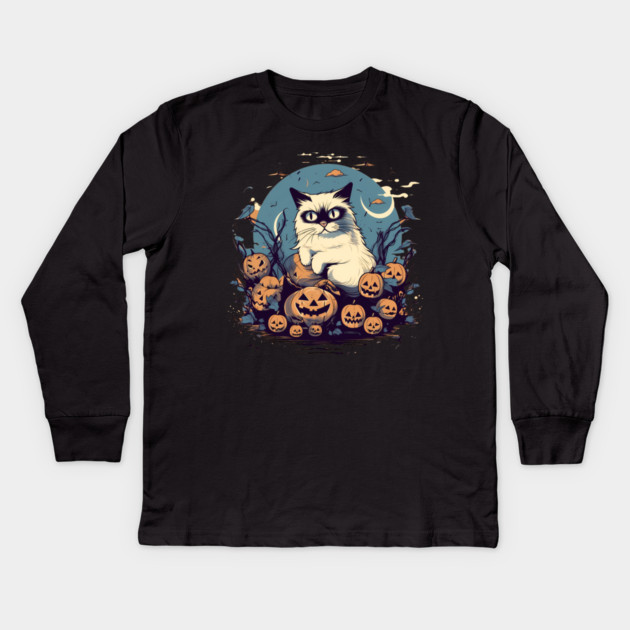 Ragdoll Cat Halloween, Cat Lover Kids Long Sleeve T-Shirt by logiamerch
