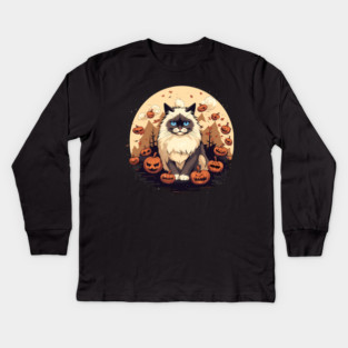 Ragdoll Cat Halloween, Cat Lover Kids Long Sleeve T-Shirt