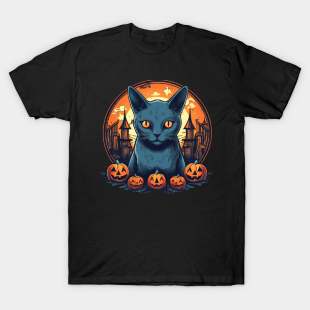 Russian Blue Cat Halloween, Cat Lover T-Shirt by logiamerch