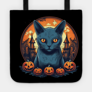 Russian Blue Cat Halloween, Cat Lover Tote