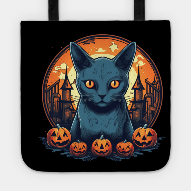 Russian Blue Cat Halloween, Cat Lover Tote by logiamerch