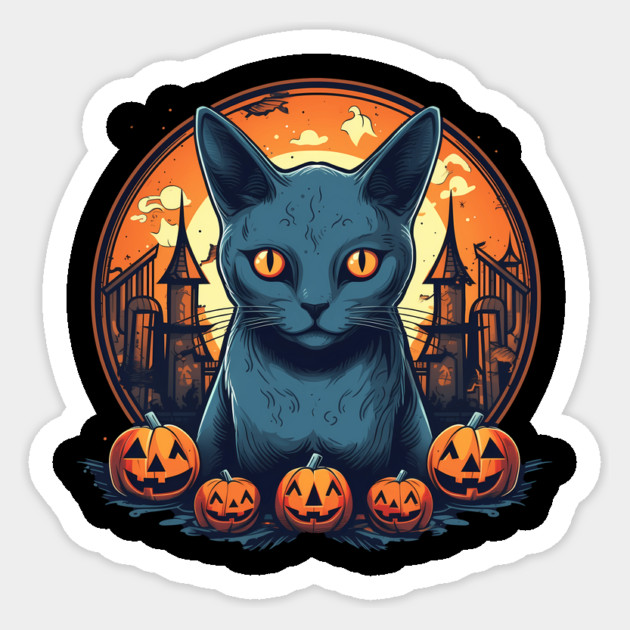Russian Blue Cat Halloween, Cat Lover Sticker by logiamerch