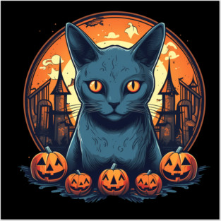 Russian Blue Cat Halloween, Cat Lover Posters and Art