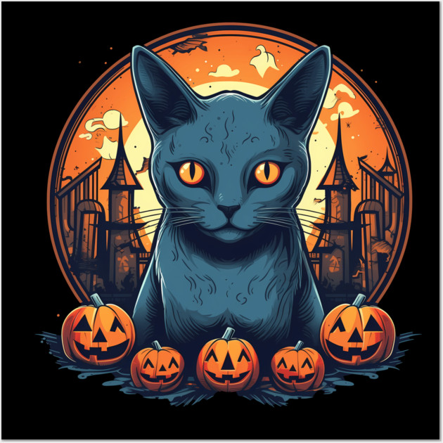 Russian Blue Cat Halloween, Cat Lover Wall Art by logiamerch
