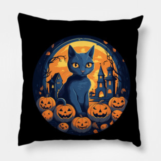 Russian Blue Cat Halloween, Cat Lover Pillow
