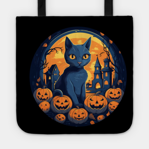 Russian Blue Cat Halloween, Cat Lover Tote by logiamerch