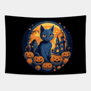 Russian Blue Cat Halloween, Cat Lover Tapestry