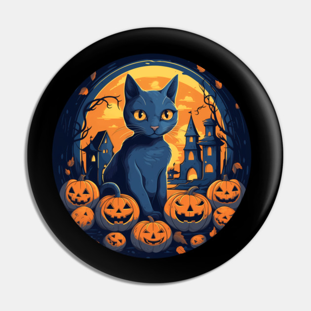 Russian Blue Cat Halloween, Cat Lover Pin by logiamerch