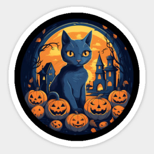 Russian Blue Cat Halloween, Cat Lover Sticker