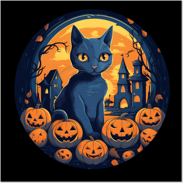 Russian Blue Cat Halloween, Cat Lover Wall Art by logiamerch