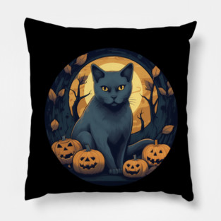 Russian Blue Cat Halloween, Cat Lover Pillow