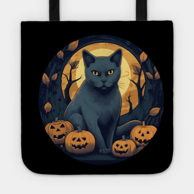 Russian Blue Cat Halloween, Cat Lover Tote by logiamerch