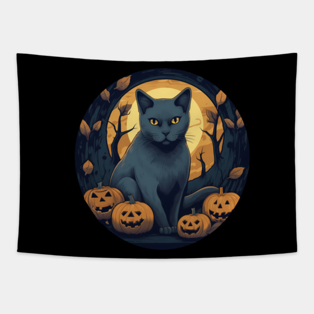 Russian Blue Cat Halloween, Cat Lover Tapestry by logiamerch