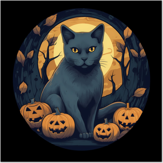 Russian Blue Cat Halloween, Cat Lover Wall Art by logiamerch