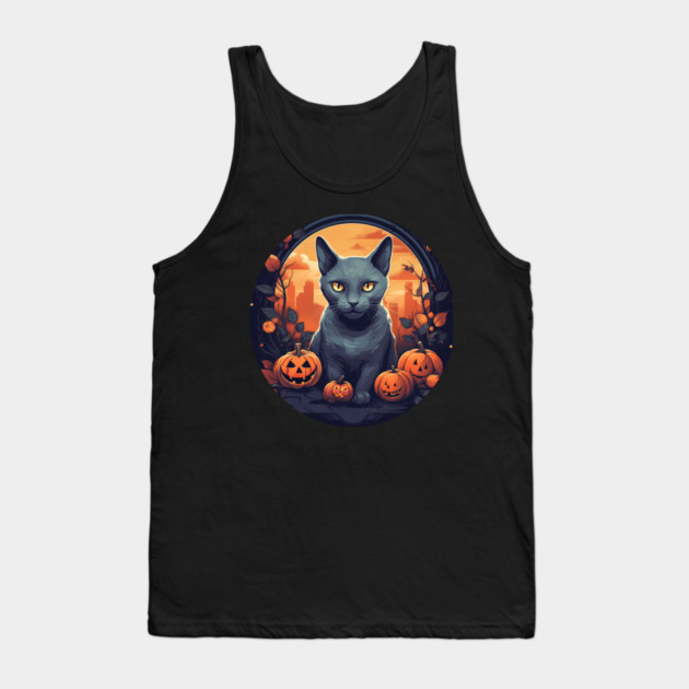 Russian Blue Cat Halloween, Cat Lover Tank Top by logiamerch