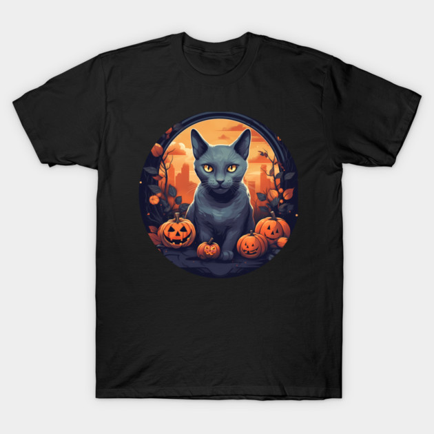 Russian Blue Cat Halloween, Cat Lover T-Shirt by logiamerch