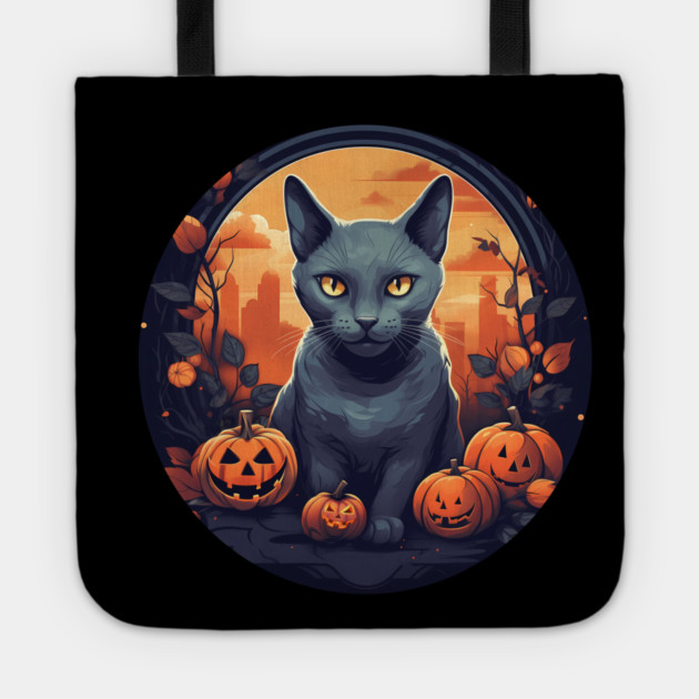 Russian Blue Cat Halloween, Cat Lover Tote by logiamerch
