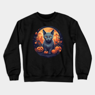 Russian Blue Cat Halloween, Cat Lover Crewneck Sweatshirt