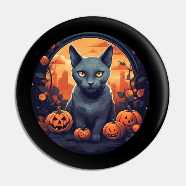 Russian Blue Cat Halloween, Cat Lover Pin by logiamerch
