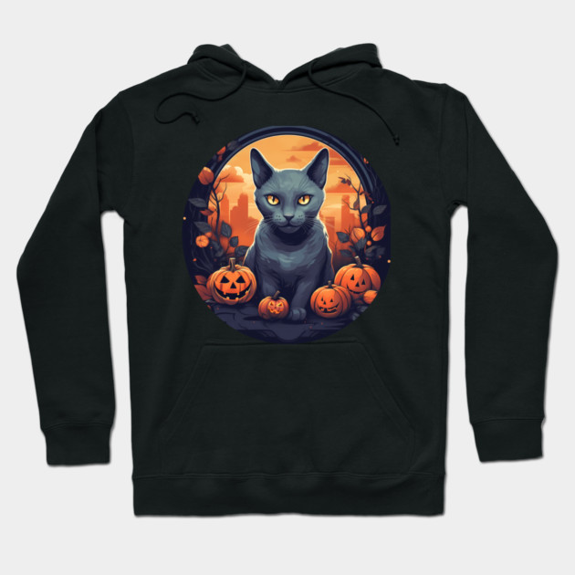 Russian Blue Cat Halloween, Cat Lover Hoodie by logiamerch