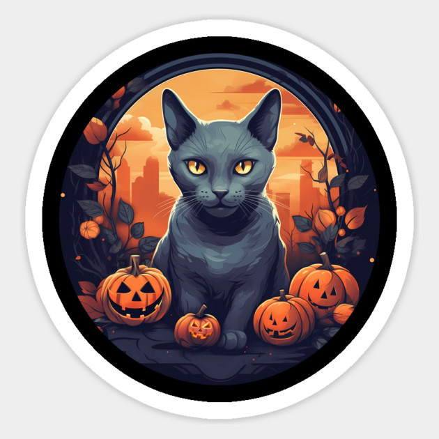 Russian Blue Cat Halloween, Cat Lover Sticker by logiamerch