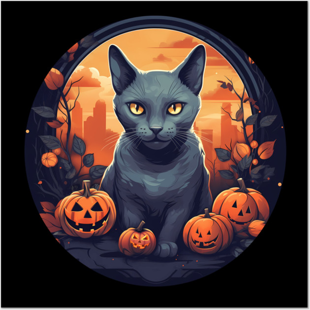 Russian Blue Cat Halloween, Cat Lover Wall Art by logiamerch