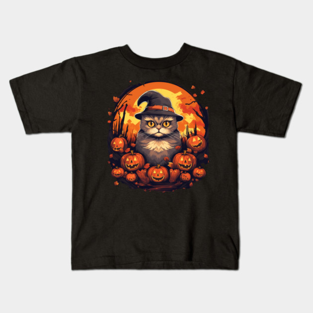 Scottish Fold Cat Halloween, Cat Love Kids T-Shirt by logiamerch