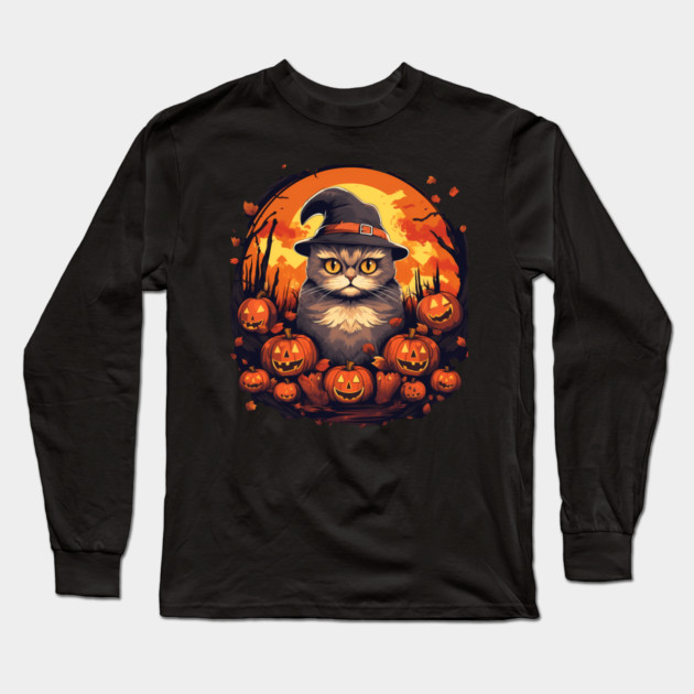 Scottish Fold Cat Halloween, Cat Love Long Sleeve T-Shirt by logiamerch