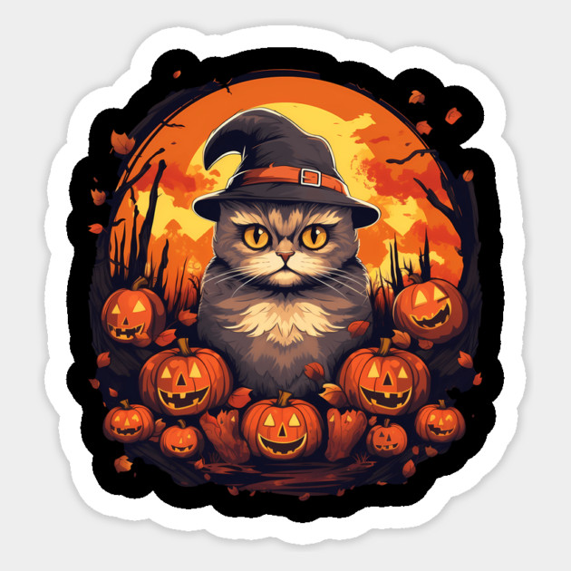 Scottish Fold Cat Halloween, Cat Love Sticker by logiamerch