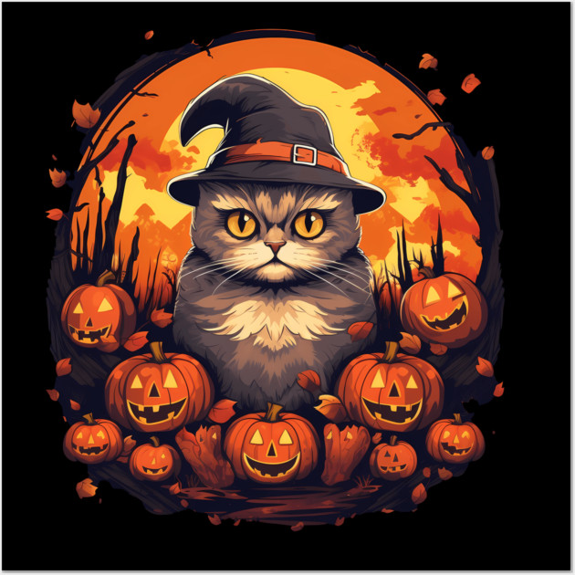 Scottish Fold Cat Halloween, Cat Love Wall Art by logiamerch
