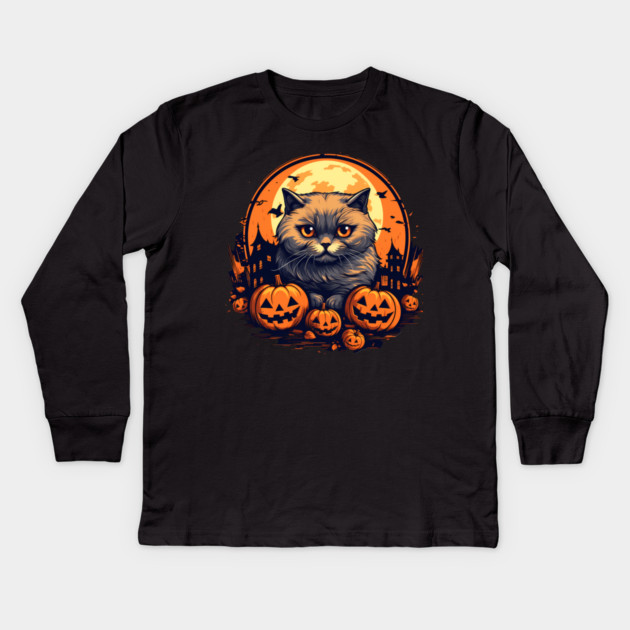 Scottish Fold Cat Halloween, Cat Lover Kids Long Sleeve T-Shirt by logiamerch